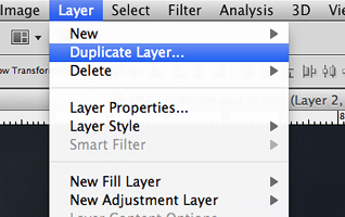 Выбор пункта Duplicate Layer в меню Layers.