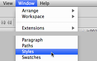 Вызов палитры Styles через главное меню Windows.